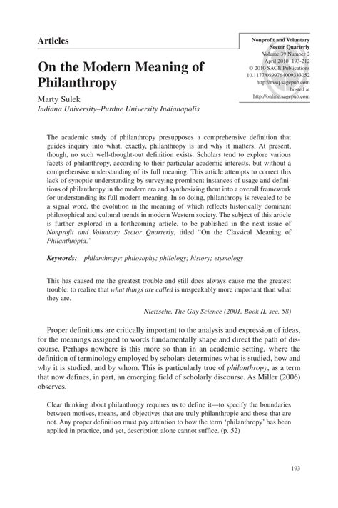 pseudophilanthropical|On the Modern Meaning of Philanthropy .